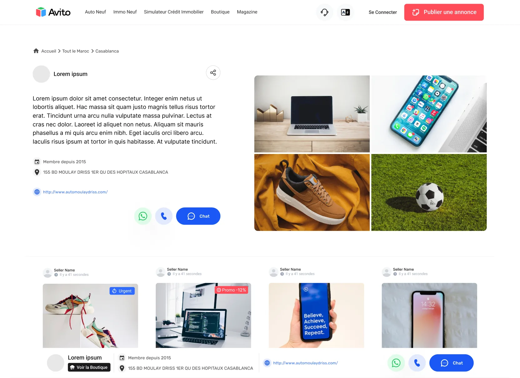 Exemple de boutique commerce et services Avito