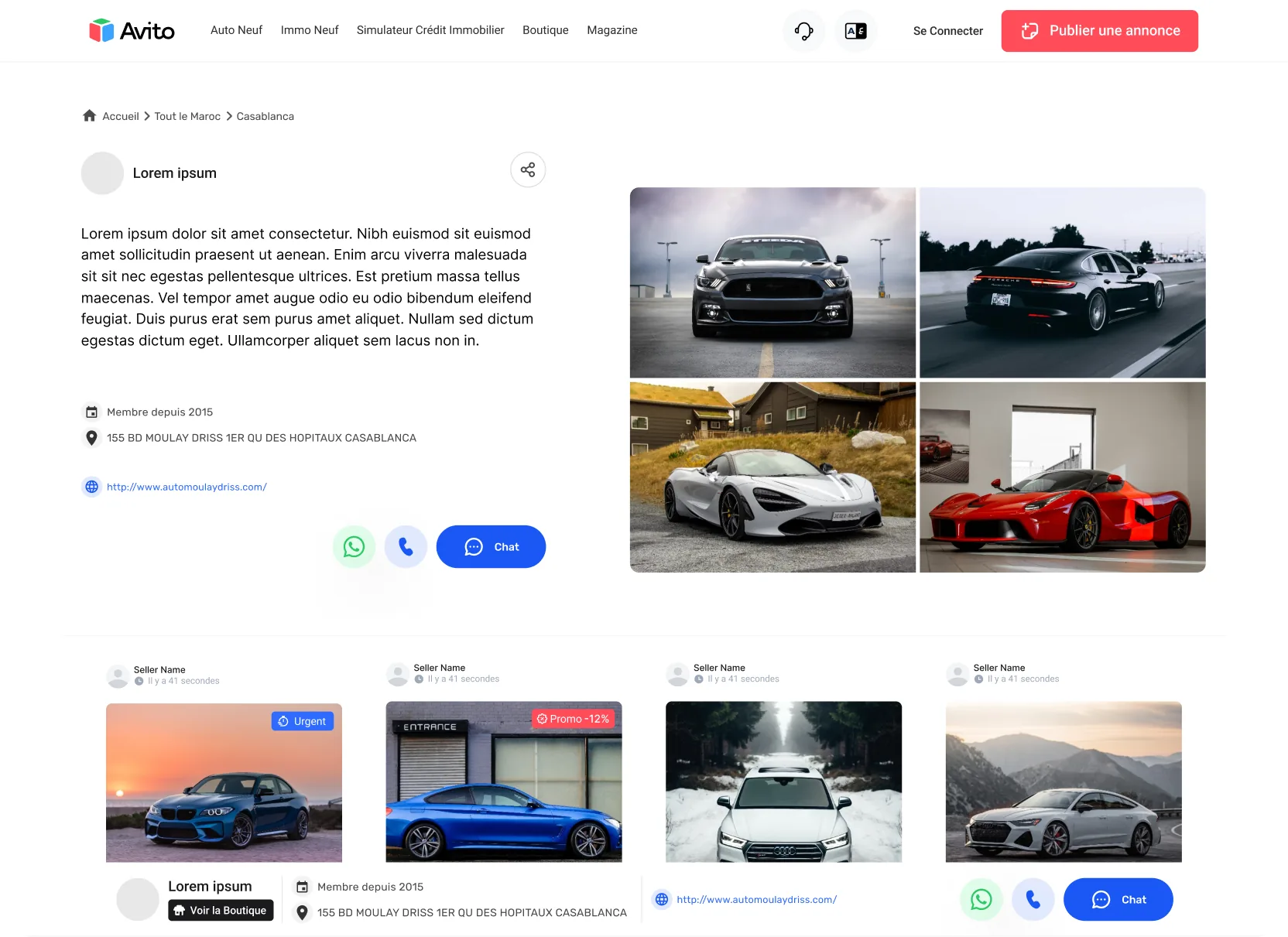 Exemple de boutique automobile Avito